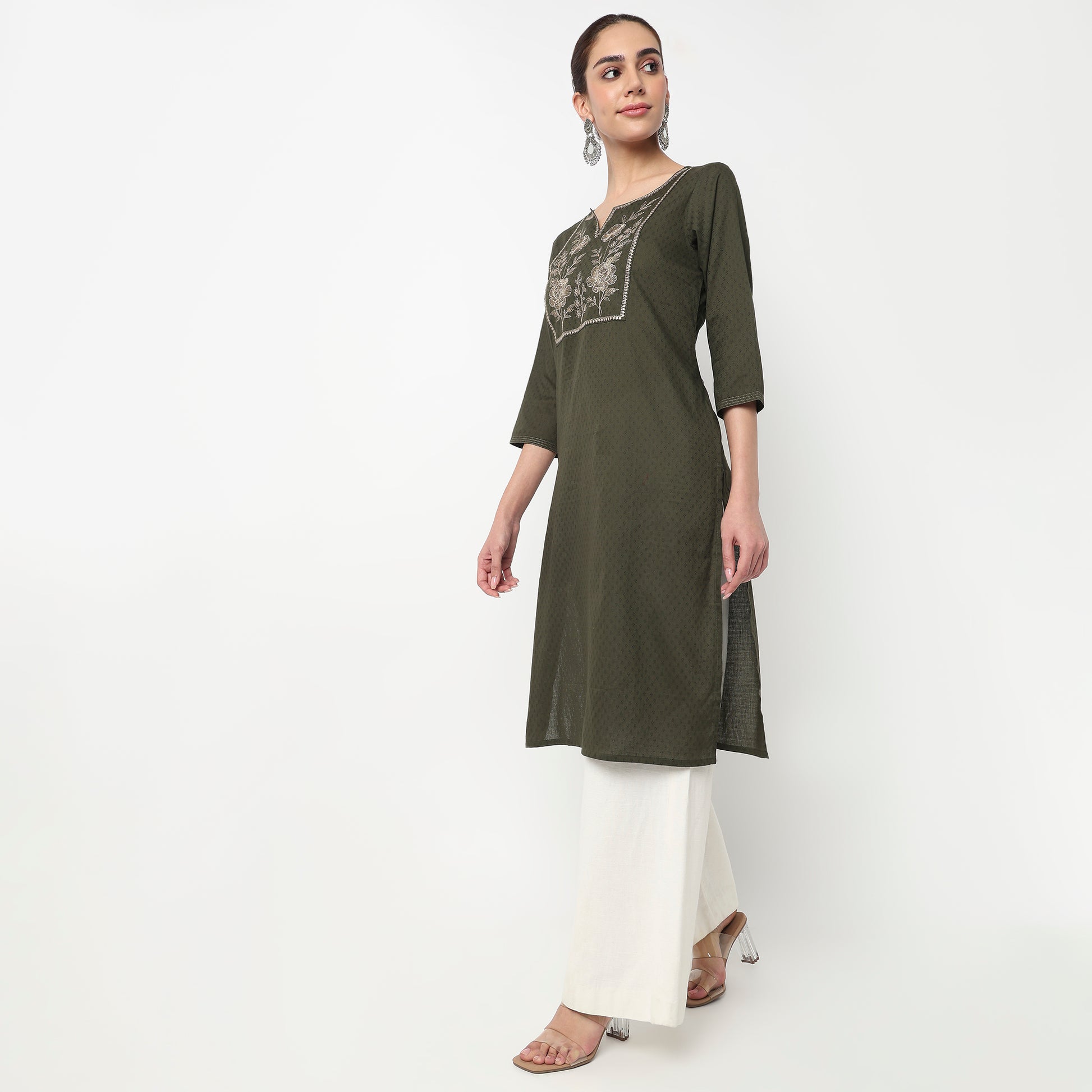 Embroidered Yoke Long Kurta
