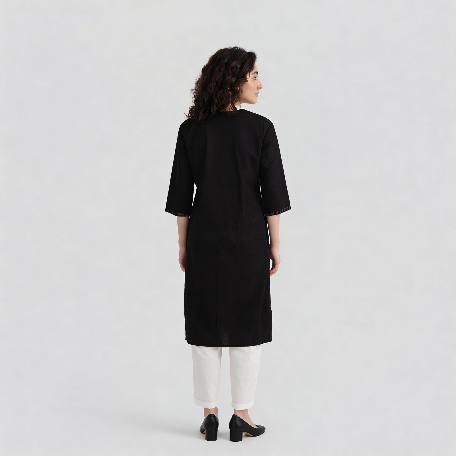 Cotton Solid Three-Fourth Sleeve Kurta