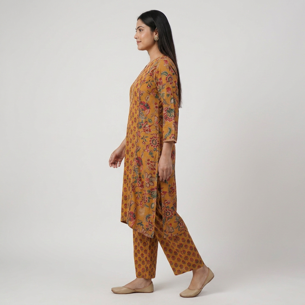 Printed V-Neck Centre Panel Long Kurta
