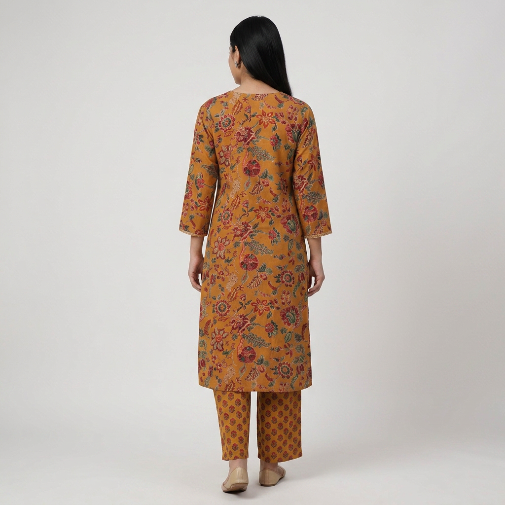 Printed V-Neck Centre Panel Long Kurta