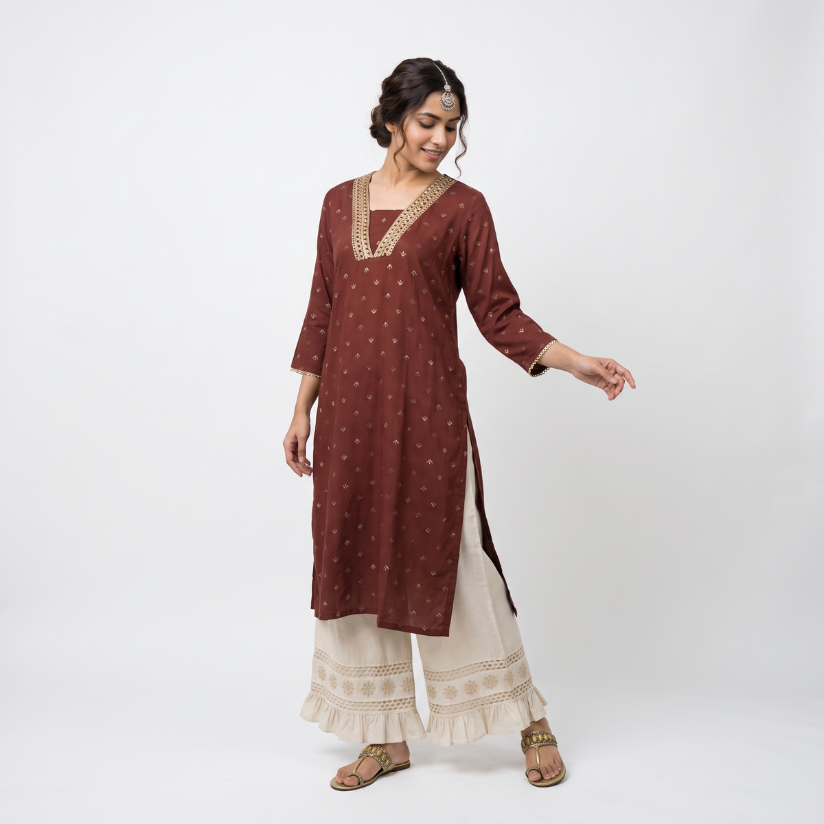Viscose Polyester Printed Three-Fourth Sleeve Kurta