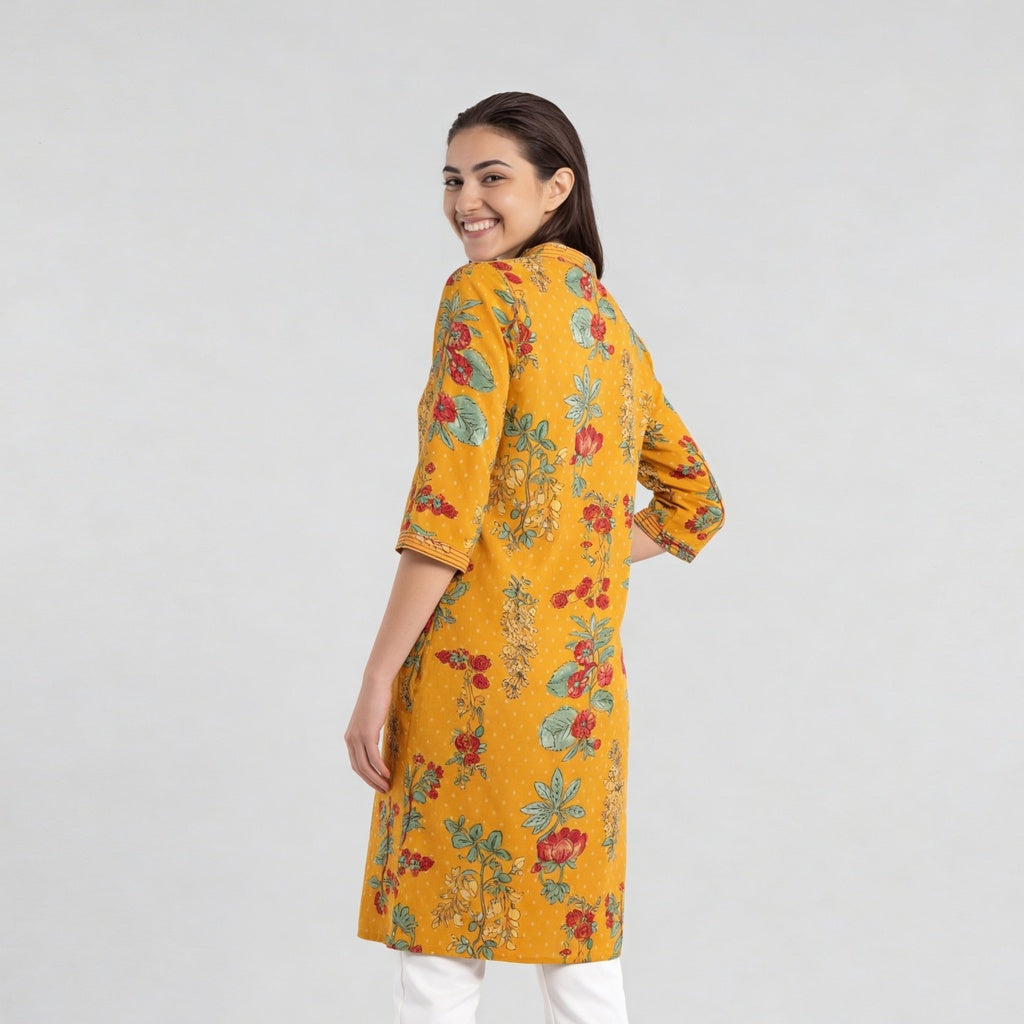 V-Neck Printed Long Kurta