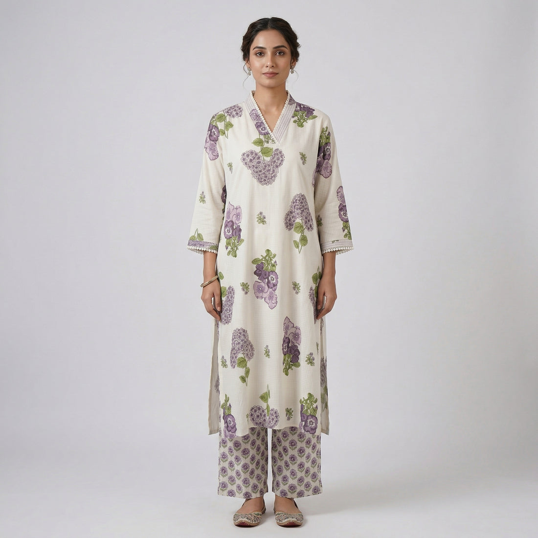 Printed V-Neck Long Kurta
