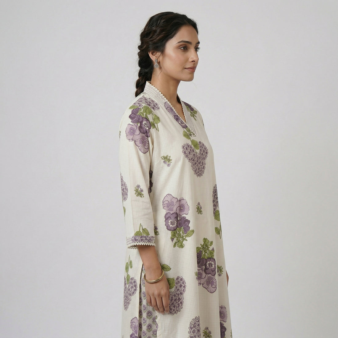 Printed V-Neck Long Kurta