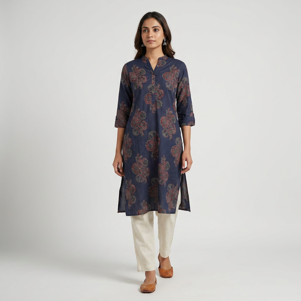 Cotton Printed Half Placket Long Kurta