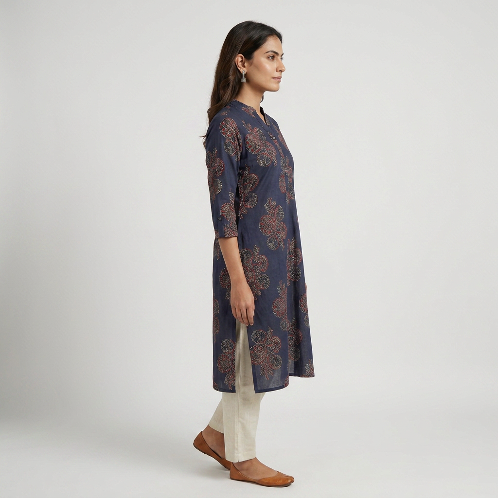 Cotton Printed Half Placket Long Kurta