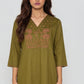Cotton Embroidered V-Neck Kurta