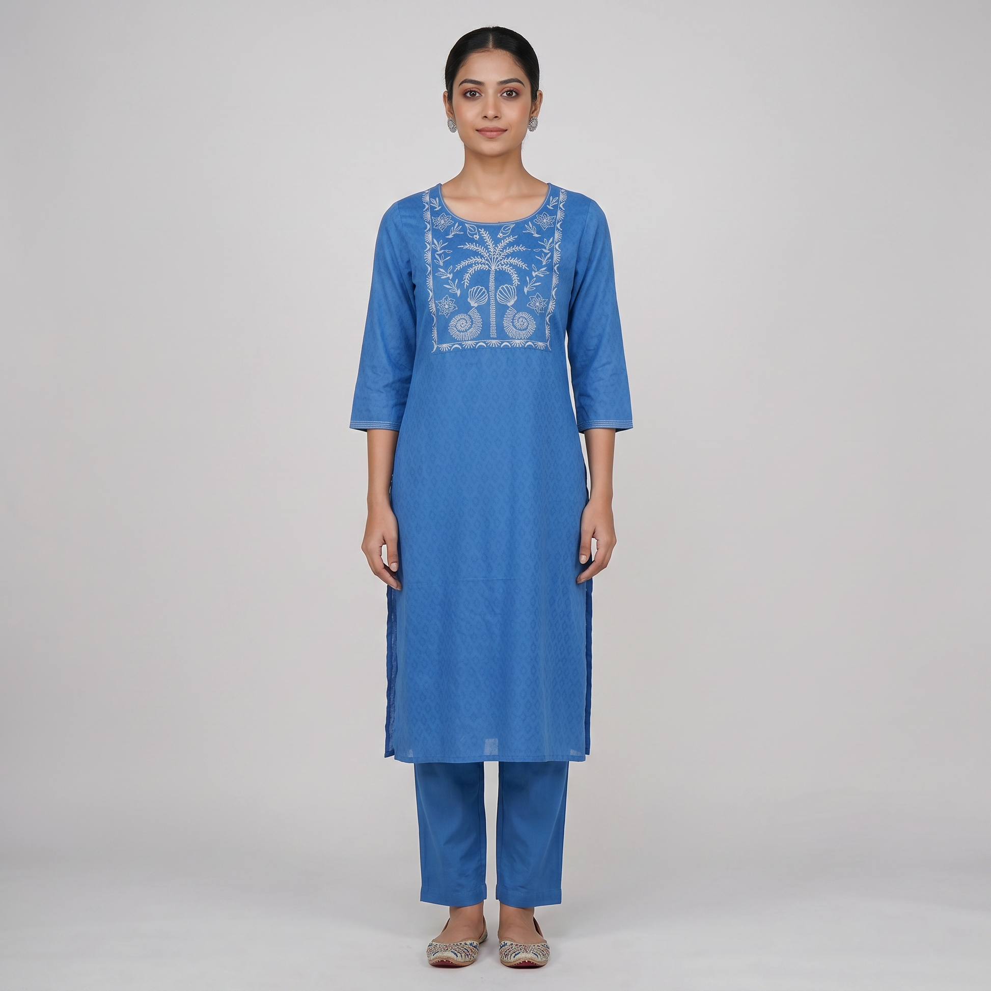 Cotton Embroidered Straight Kurta