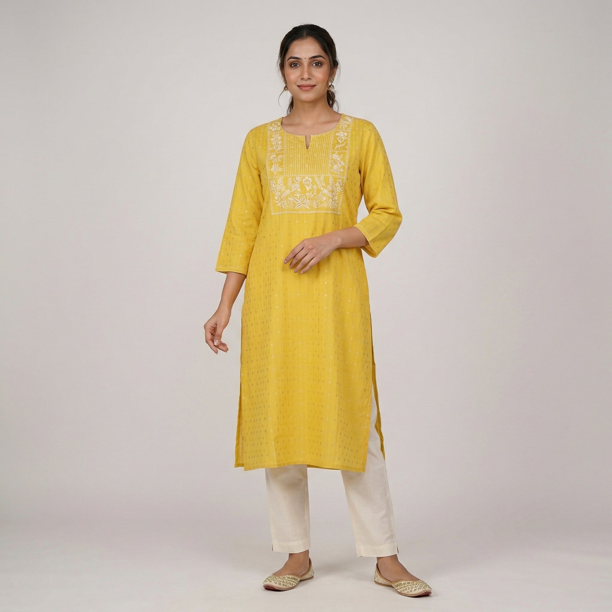 Cotton Embroidered Straight Kurta