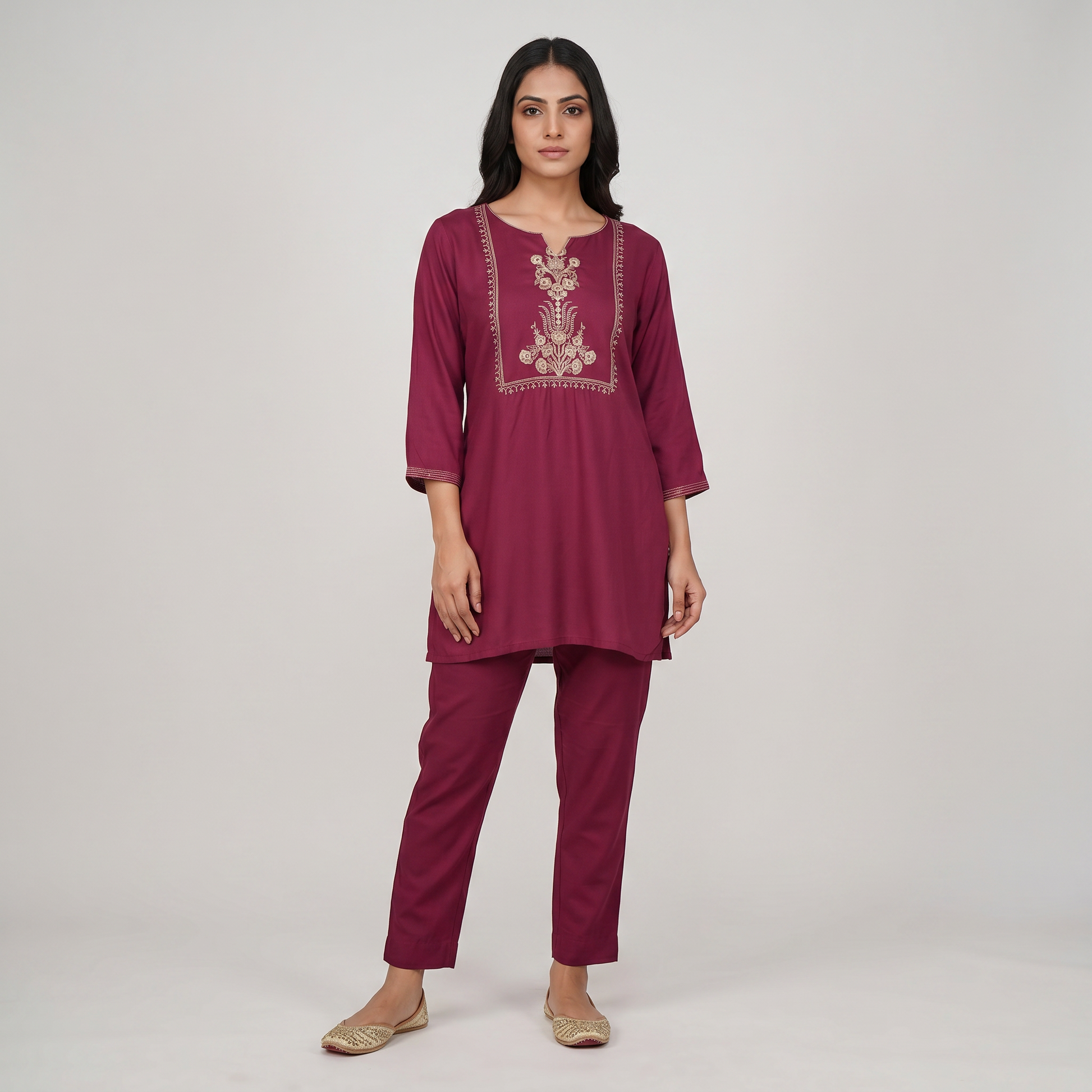 Embroidered Straight Short Kurta