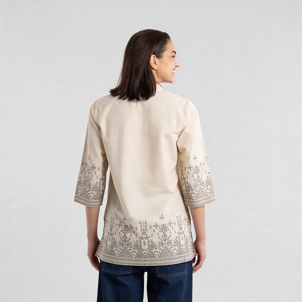 Printed V-Neck Straight Short Kurta