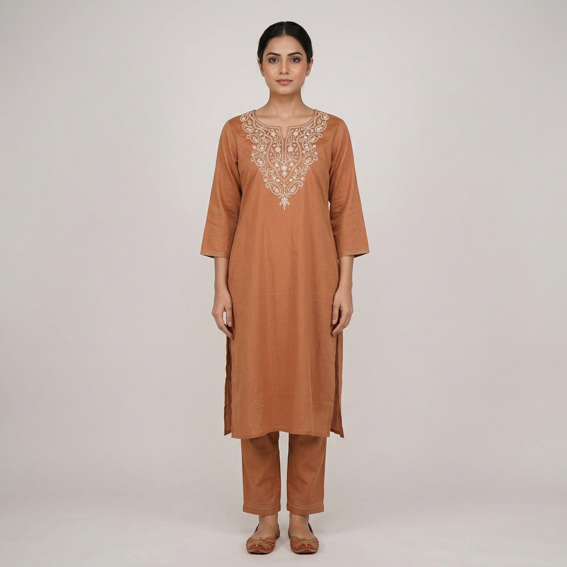 Cotton Embroidered Straight Kurta