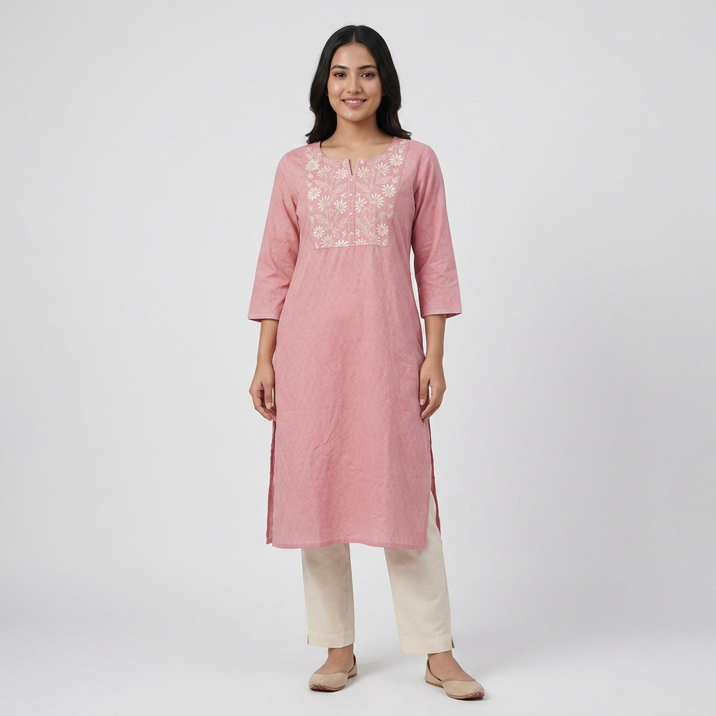 Cotton Embroidered Straight Kurta