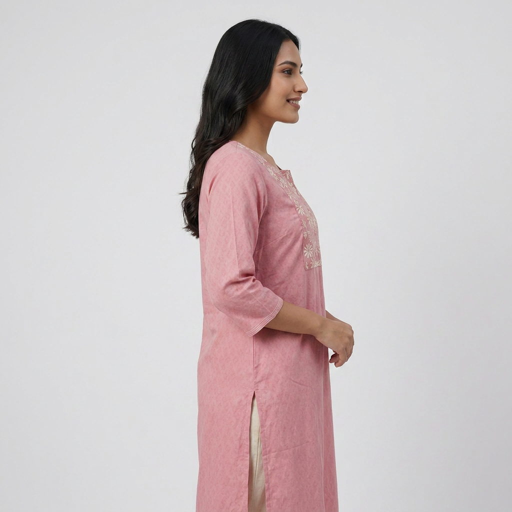 Cotton Embroidered Straight Kurta