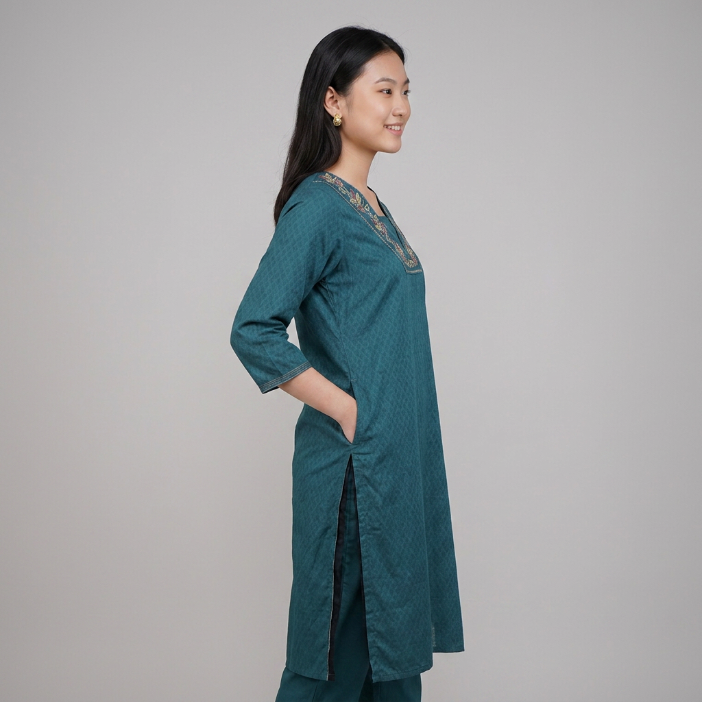 Cotton Embroidered V-Neck Kurta