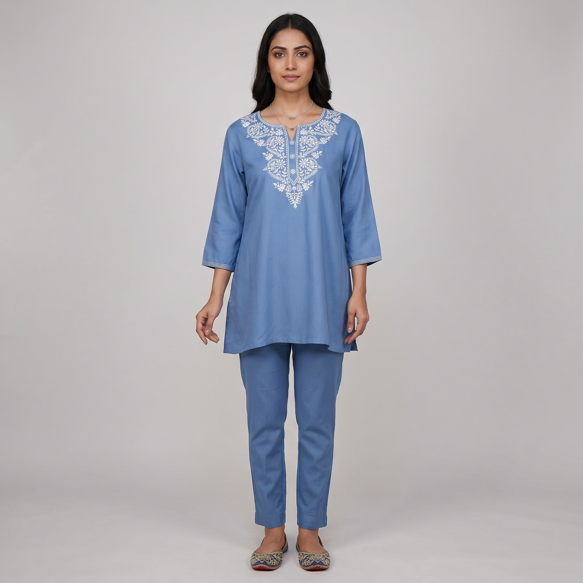 Embroidered Straight Short Kurta