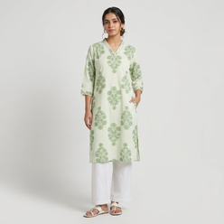 Printed V-Neck Long Kurta
