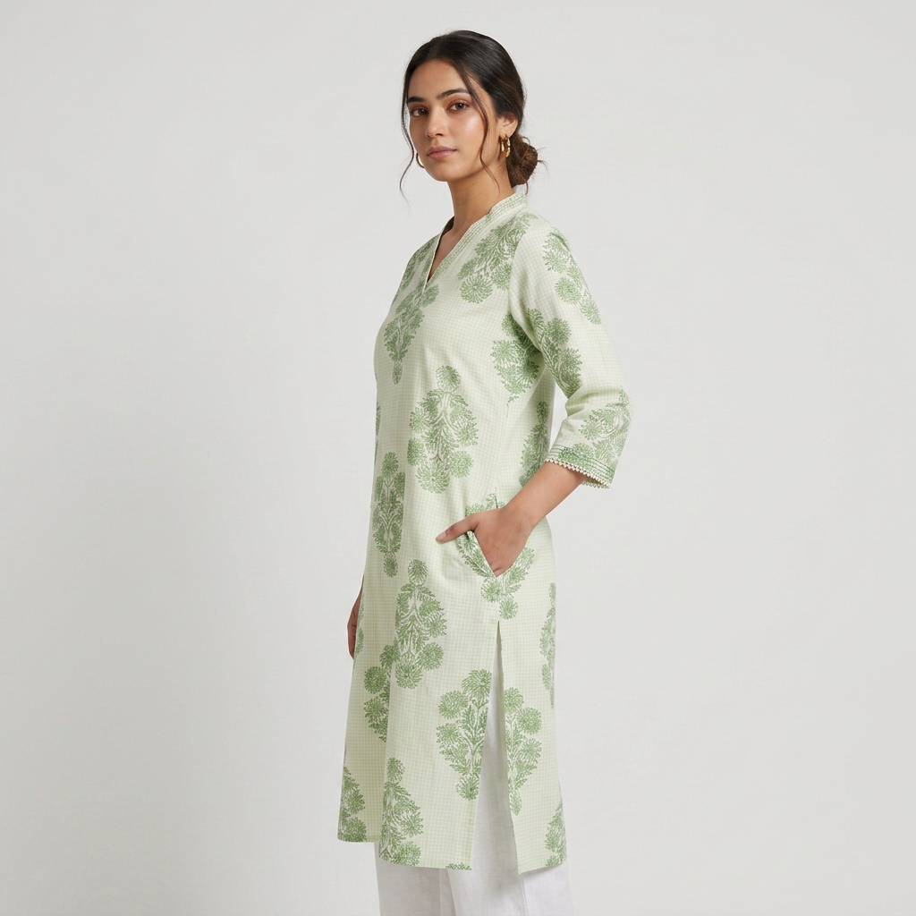 Printed V-Neck Long Kurta