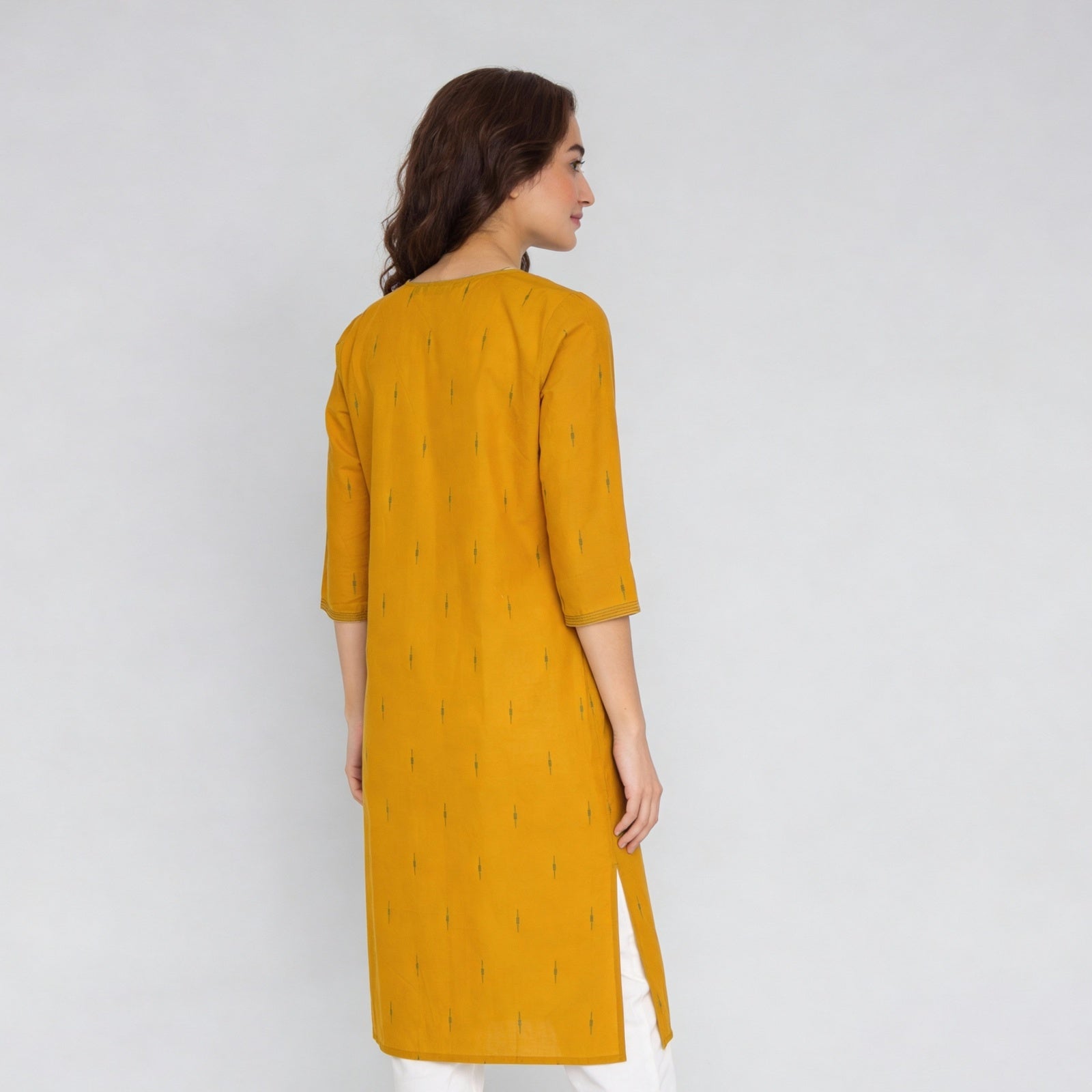 Cotton Jacquard Three-Fourth Sleeve Kurta