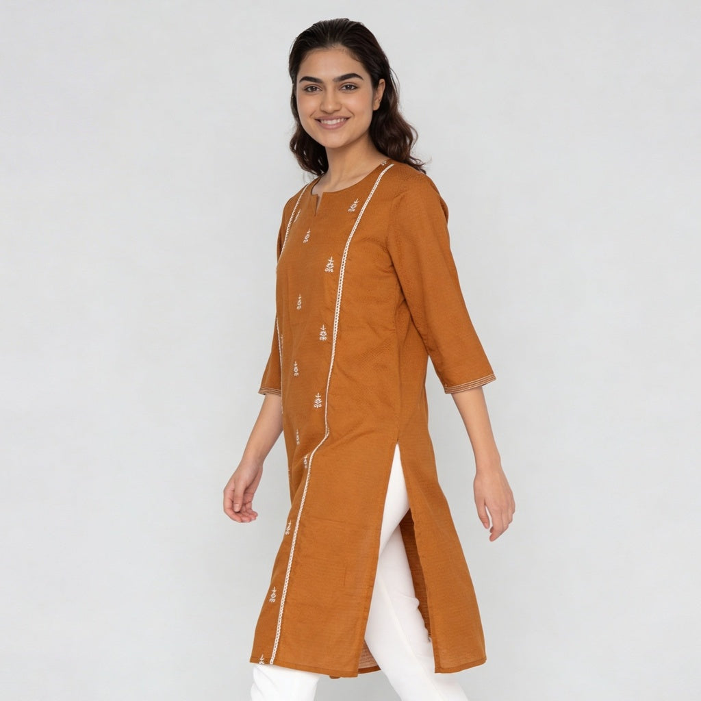 Cotton Embroidered Straight Kurta