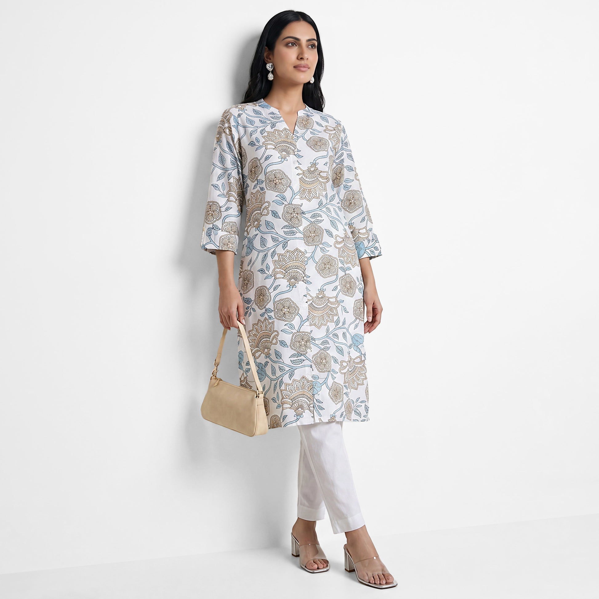 Printed Half Placket Long Kurta