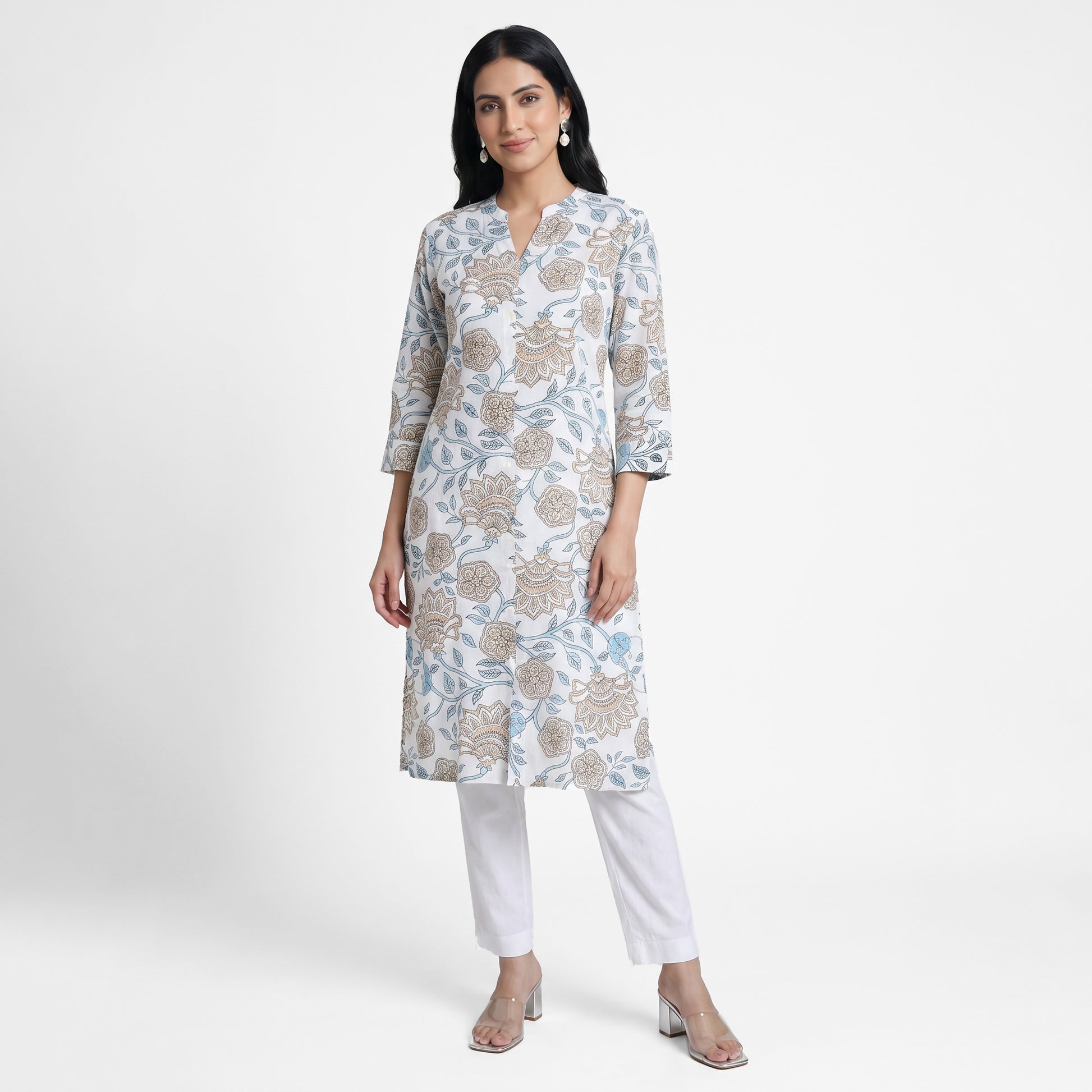 Printed Half Placket Long Kurta