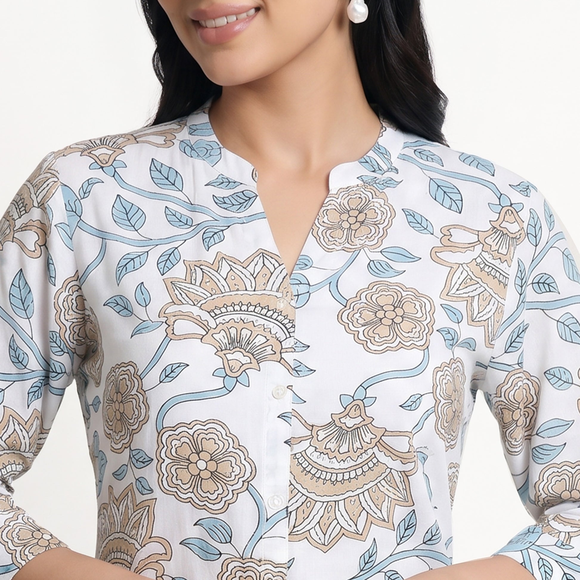 Printed Half Placket Long Kurta