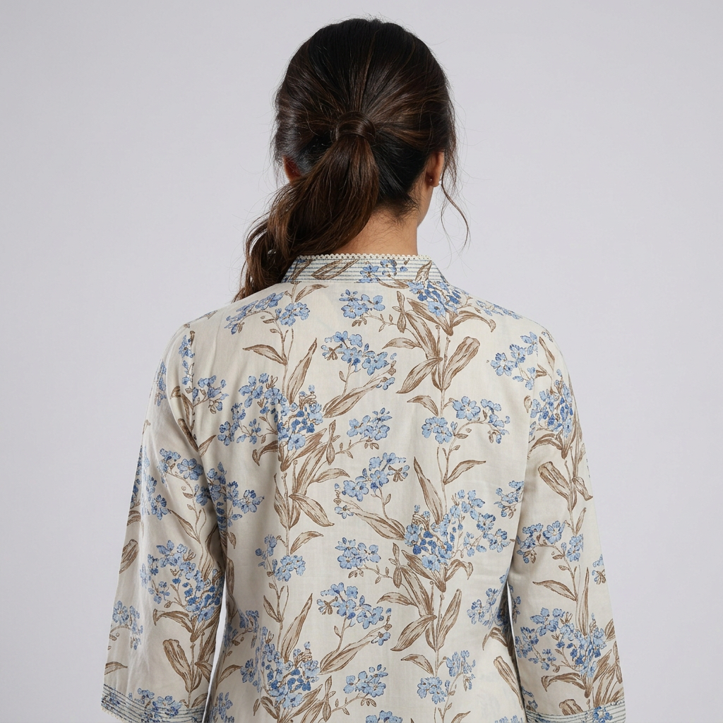 Cotton Printed V-Neck Long Kurta