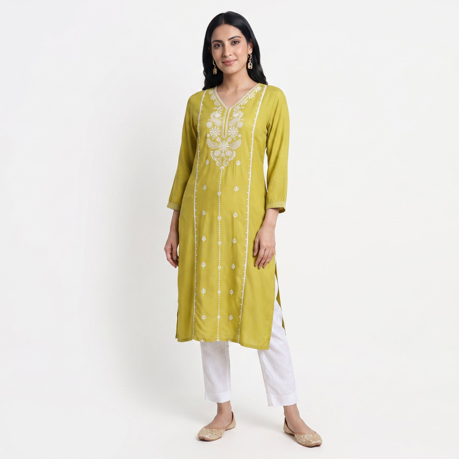 Embroidered V-Neck Centre Panel Kurta