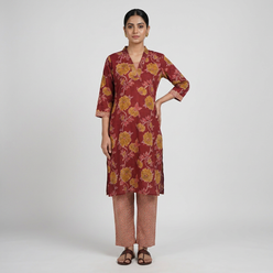 Cotton Printed V-Neck Long Kurta