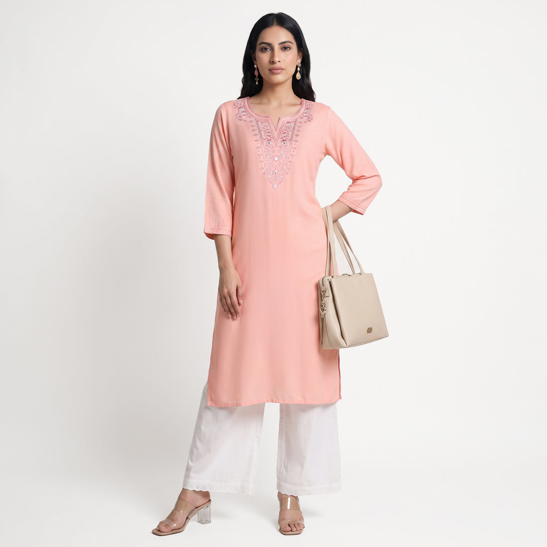Embroidered Yoke Long Kurta