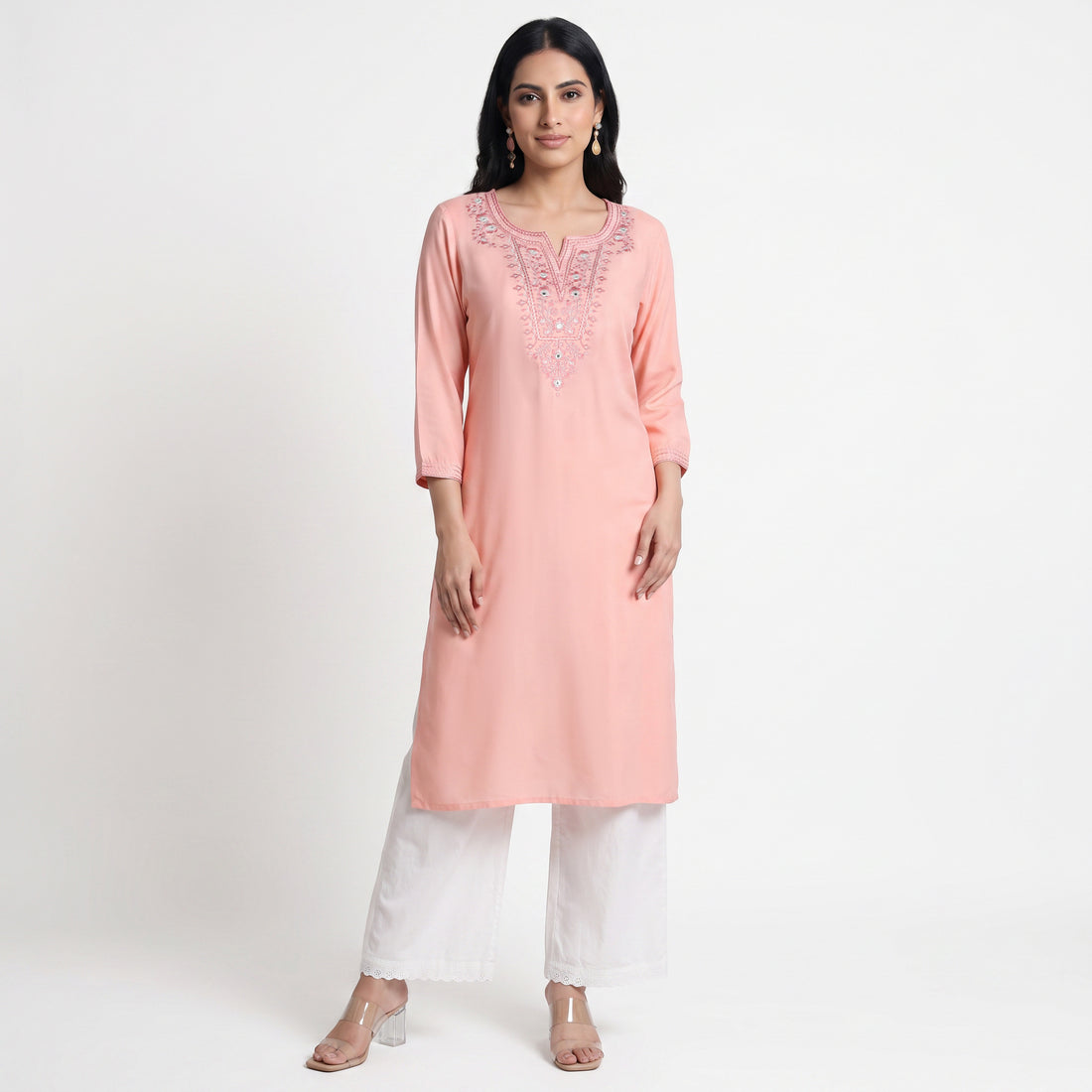 Embroidered Yoke Long Kurta