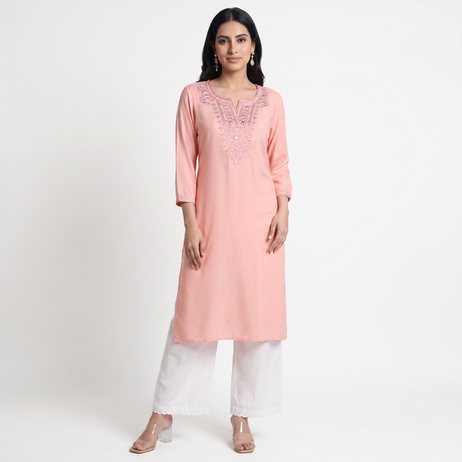 Embroidered Yoke Long Kurta