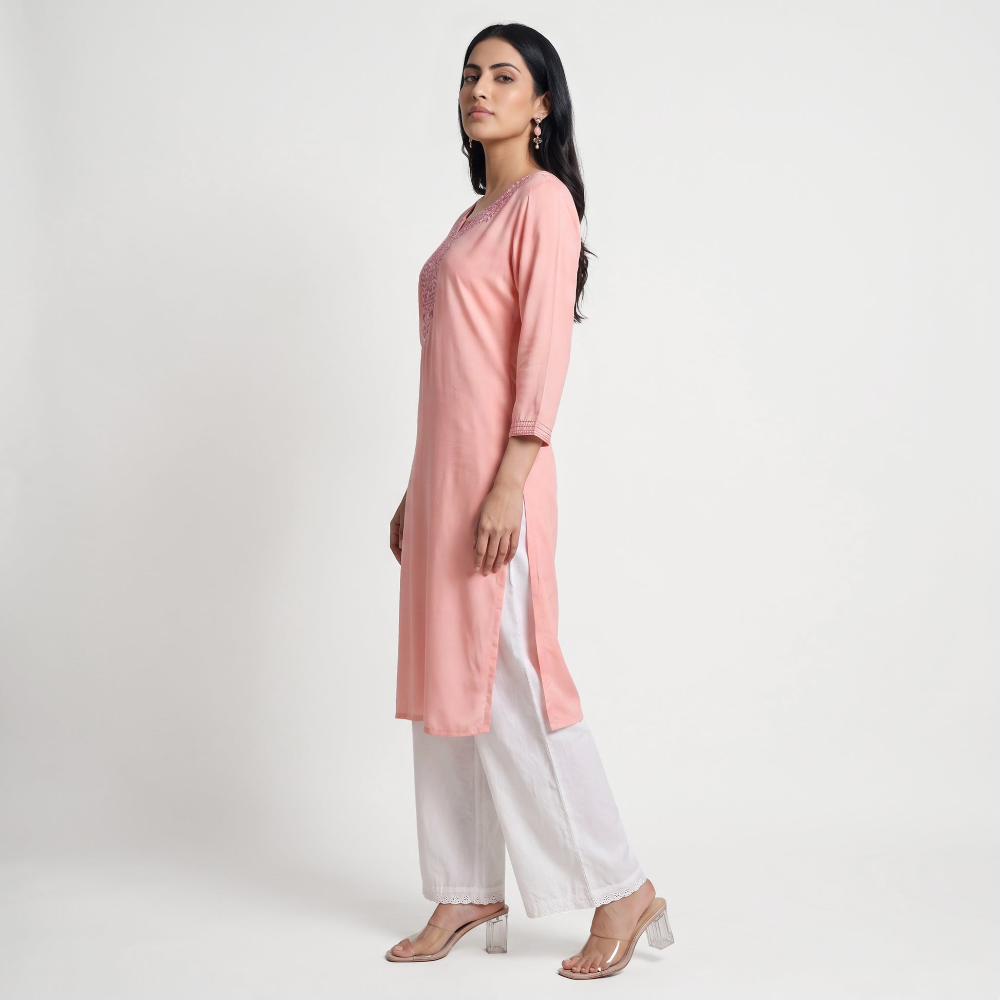 Embroidered Yoke Long Kurta
