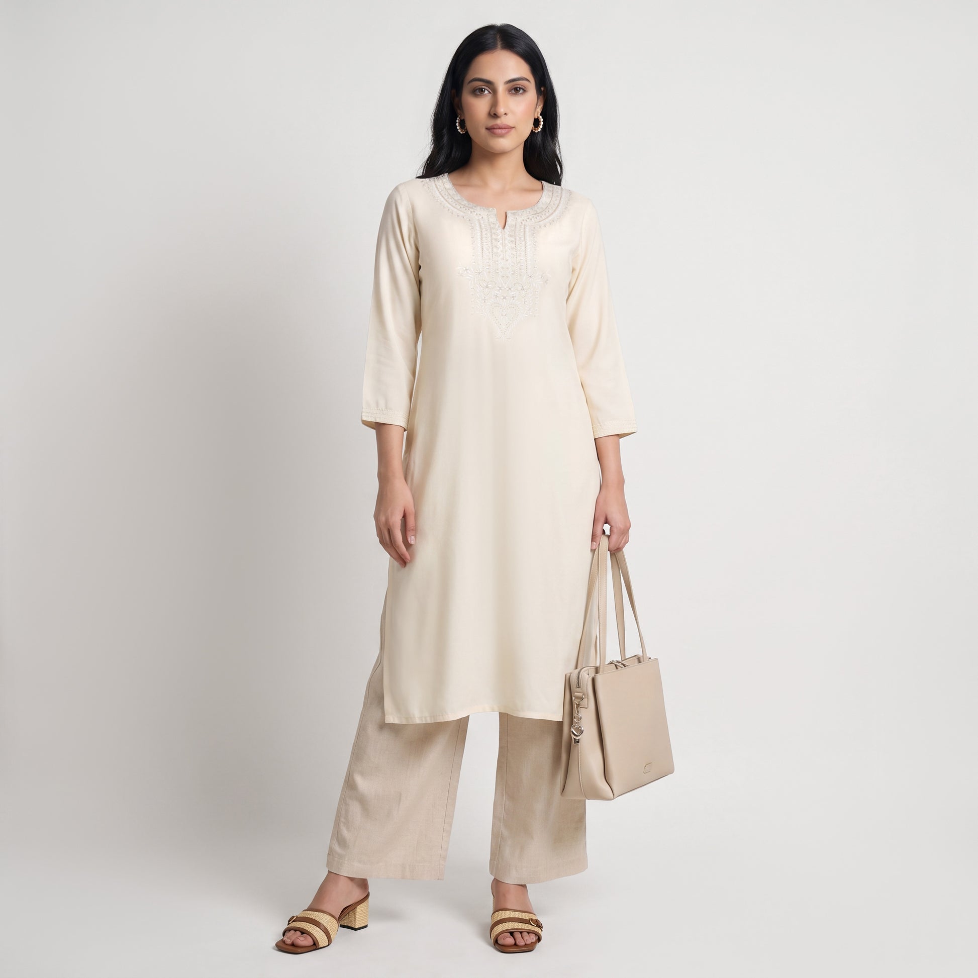 Embroidered Yoke Long Kurta