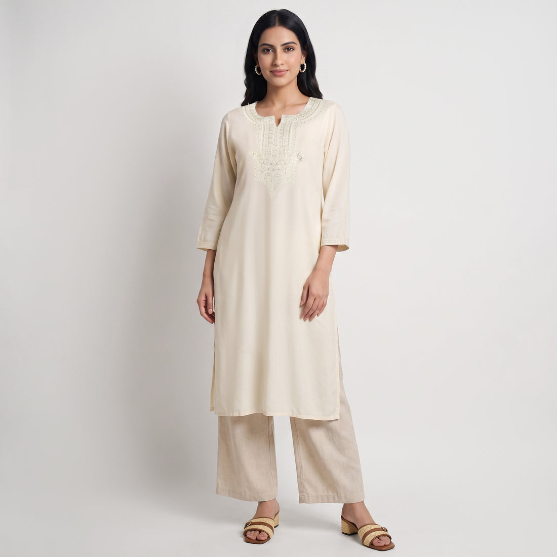Embroidered Yoke Long Kurta