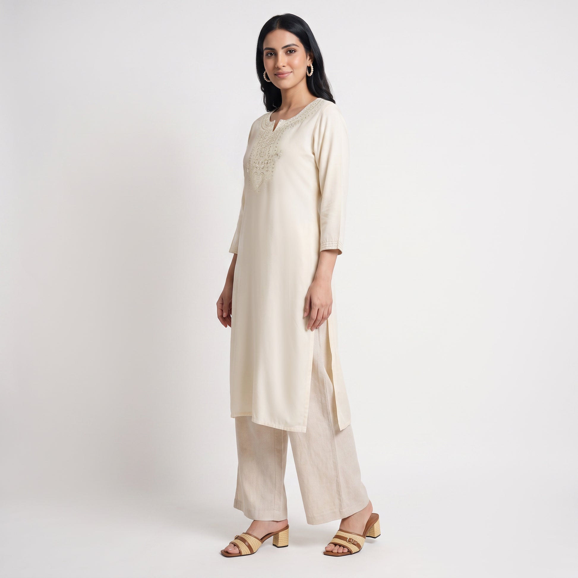 Embroidered Yoke Long Kurta