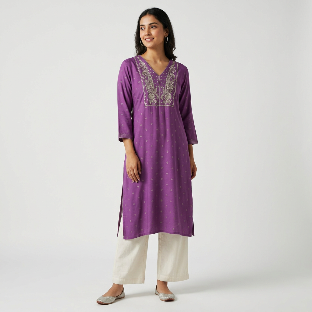 Embroidered Yoke Long Kurta