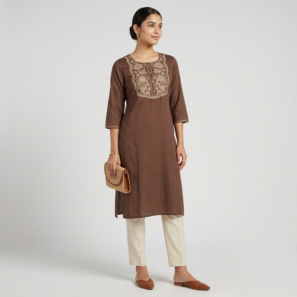 Embroidered Yoke Long Kurta
