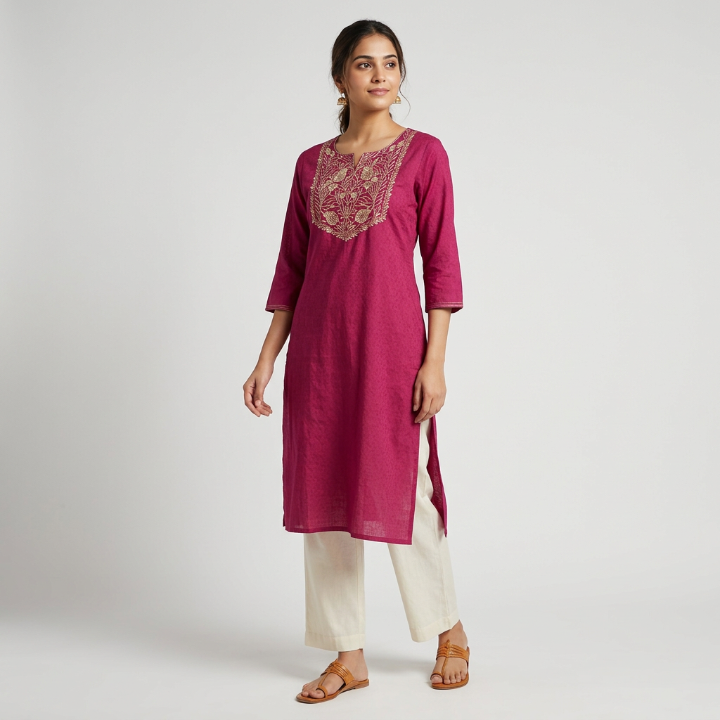Cotton Embroidered Long Kurta