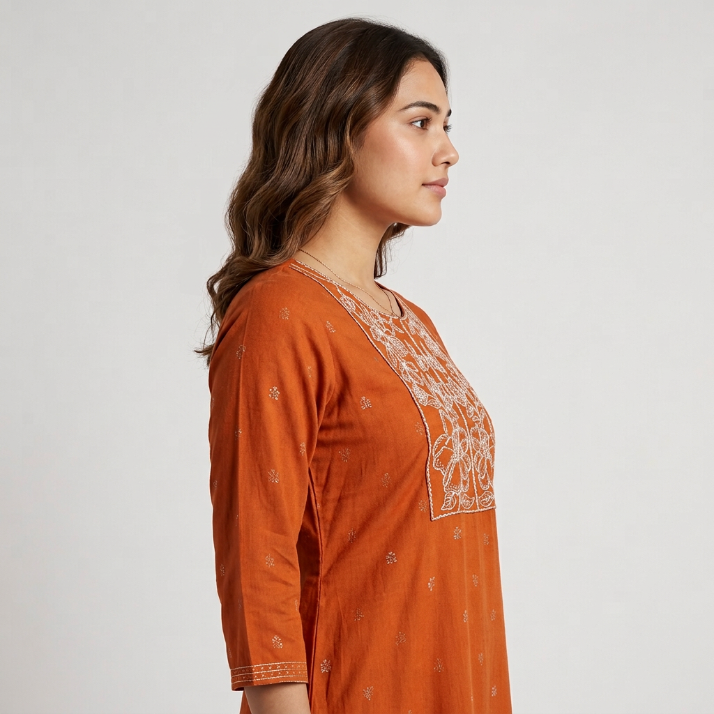 Embroidered Yoke Long Kurta
