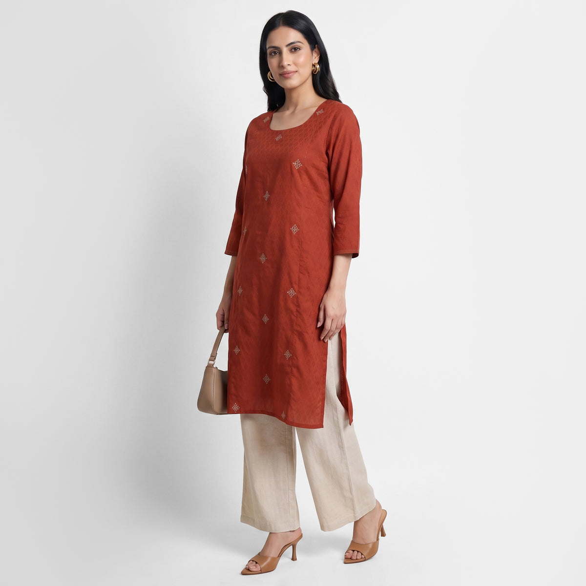 Cotton Embroidered Straight Kurta