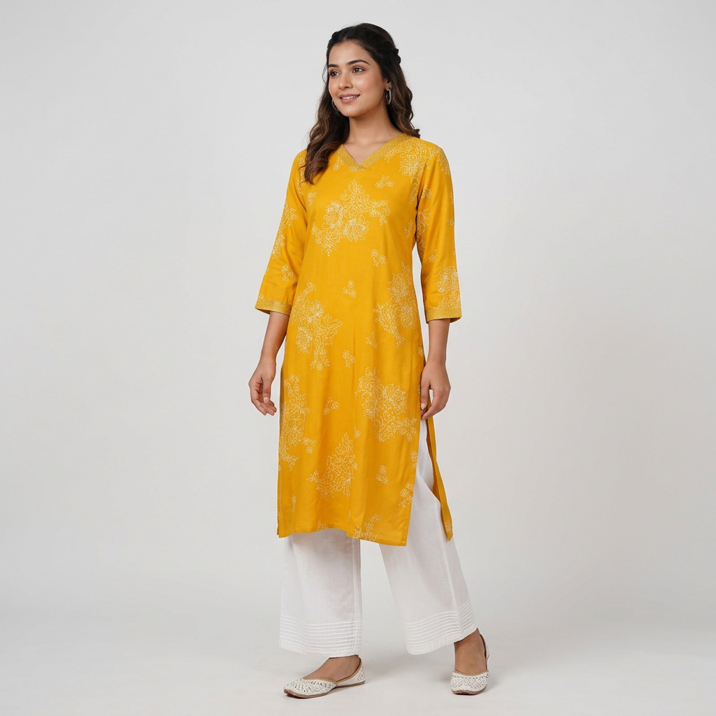 High V-Neck with Couching Kurta