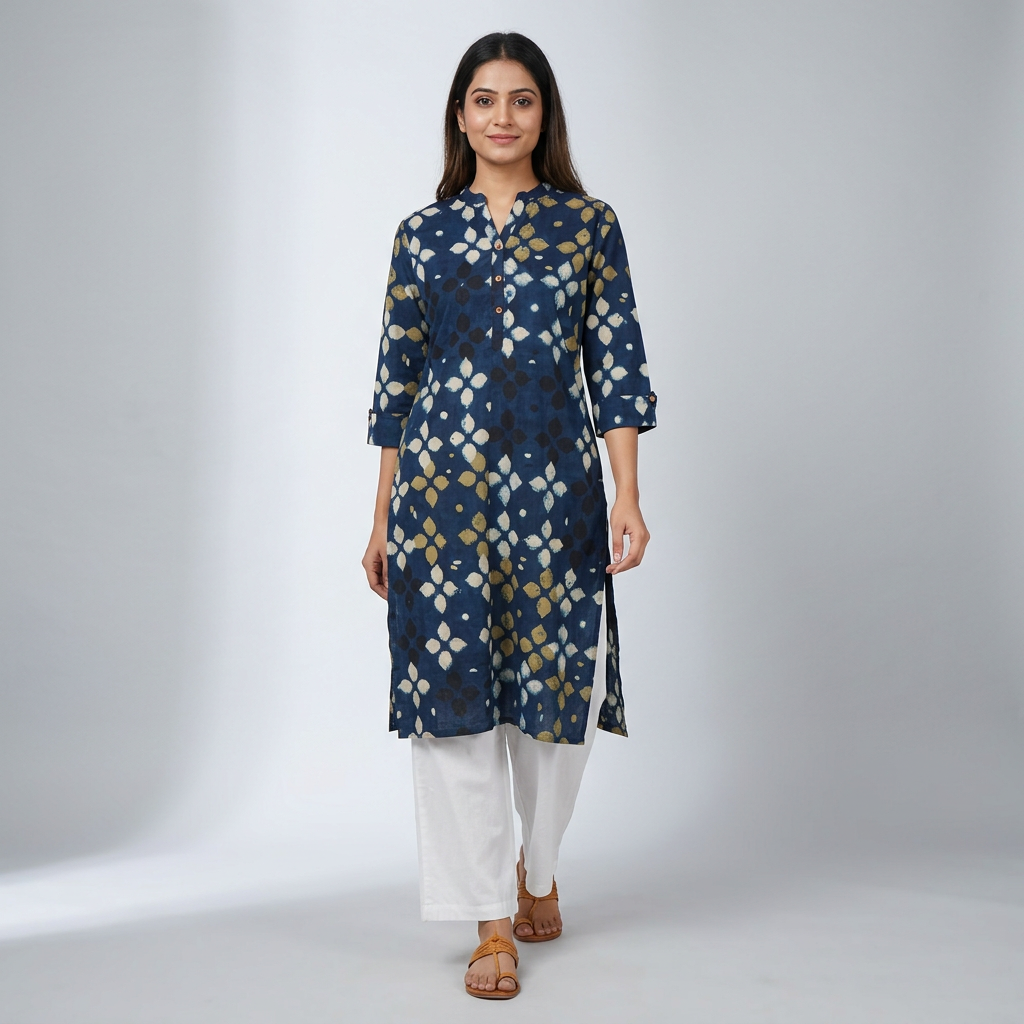 Cotton Printed Half Placket Kurta