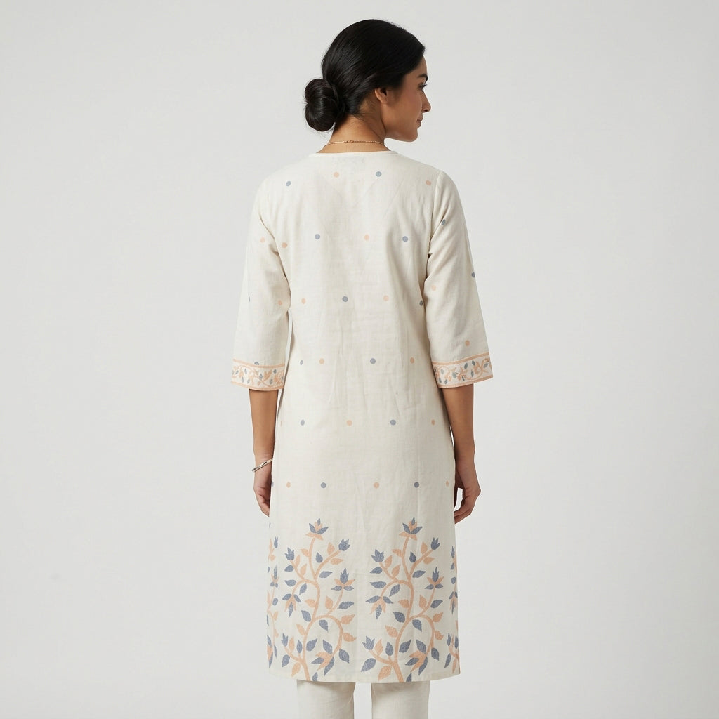 Printed V-Neck With Gusset Long Kurta