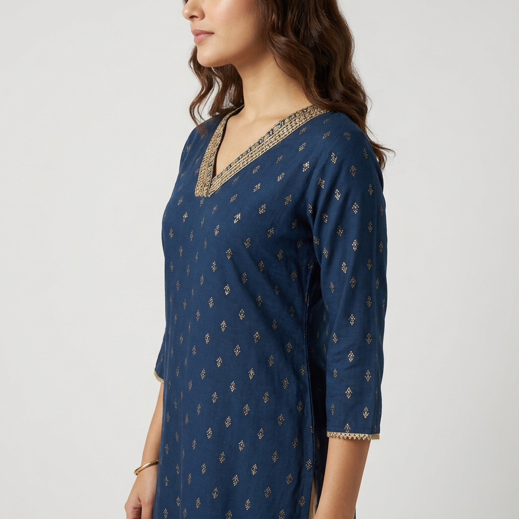 Printed V-Neck Kurta