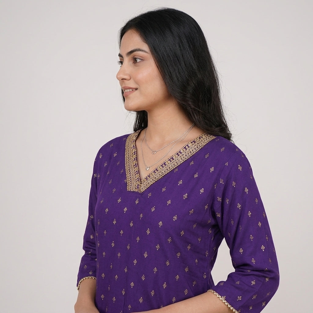Printed V-Neck Kurta