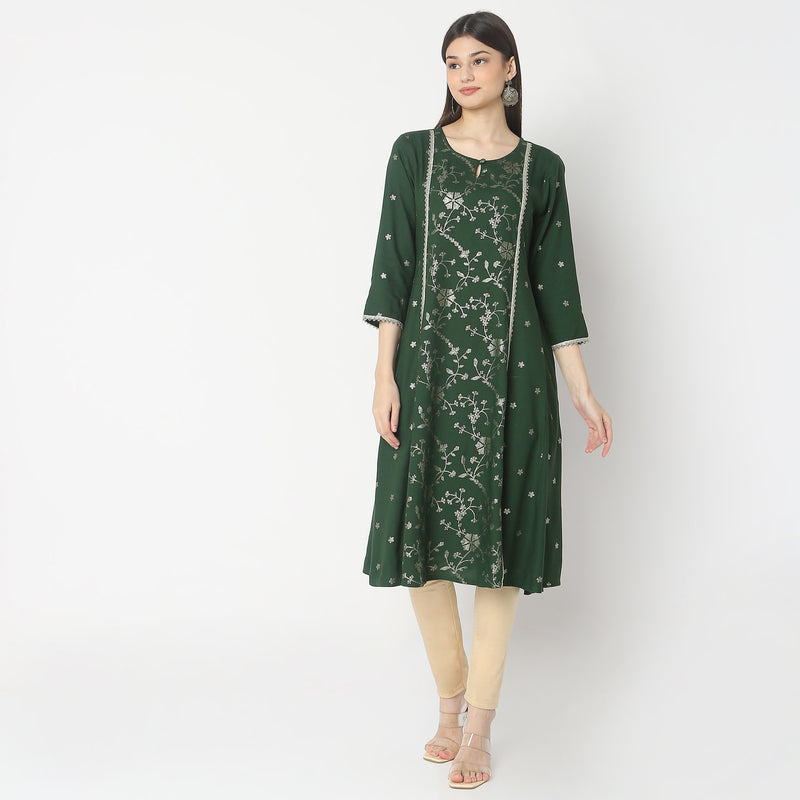 Flare Fit Embroidered Kurta