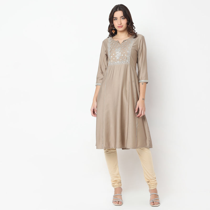 Flare Fit Embroidered Kurta