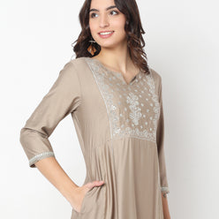 Flare Fit Embroidered Kurta